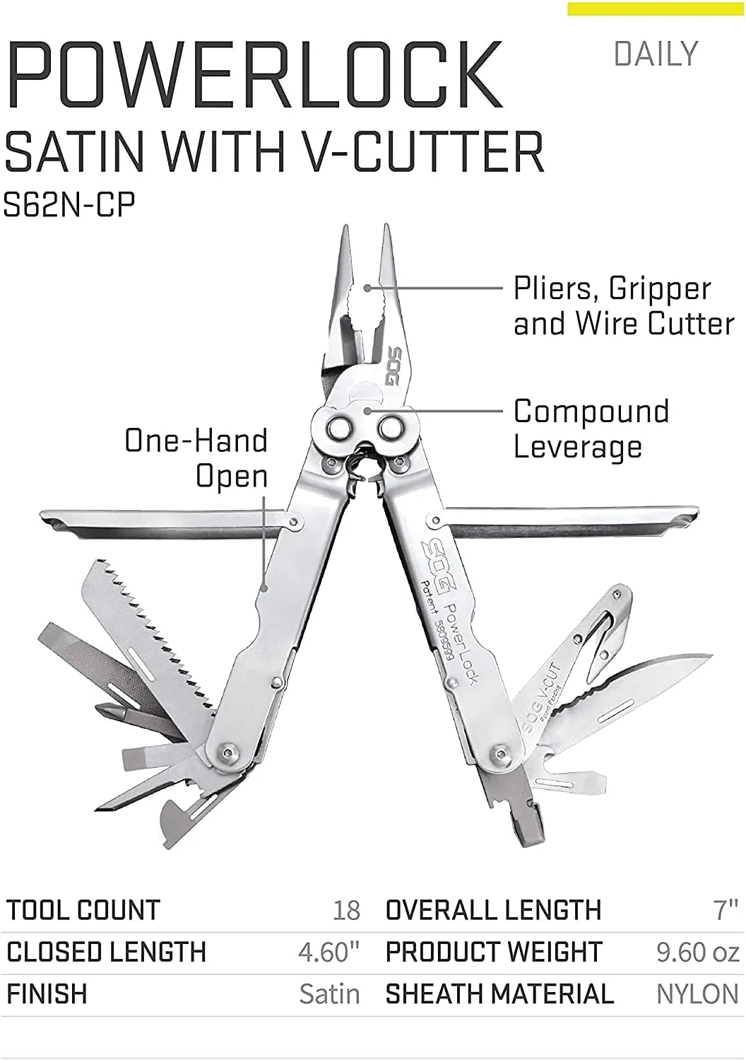 SOG S62N-CP POWERLOCK MULTI-TOOL WITH V-CUTTER (SILVER)