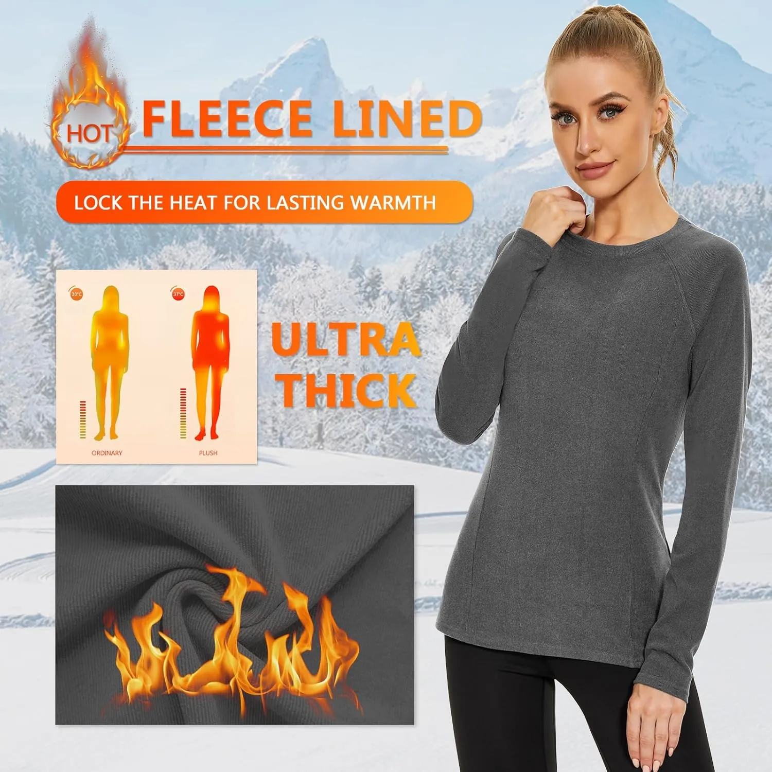 Soneven Thermal Shirts for Women Base Layer Ultra Soft Fleece Lined Underwear for Winter Cold Weather