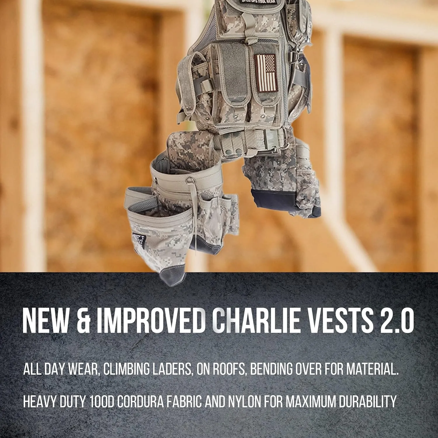 SOTG Charlie Tactical Tool Vest with Tools Pouches, Lightweight & Durable Construction Vest with Weight Dispersal Technology for Construction Work, Framers, Electricians, Carpenters