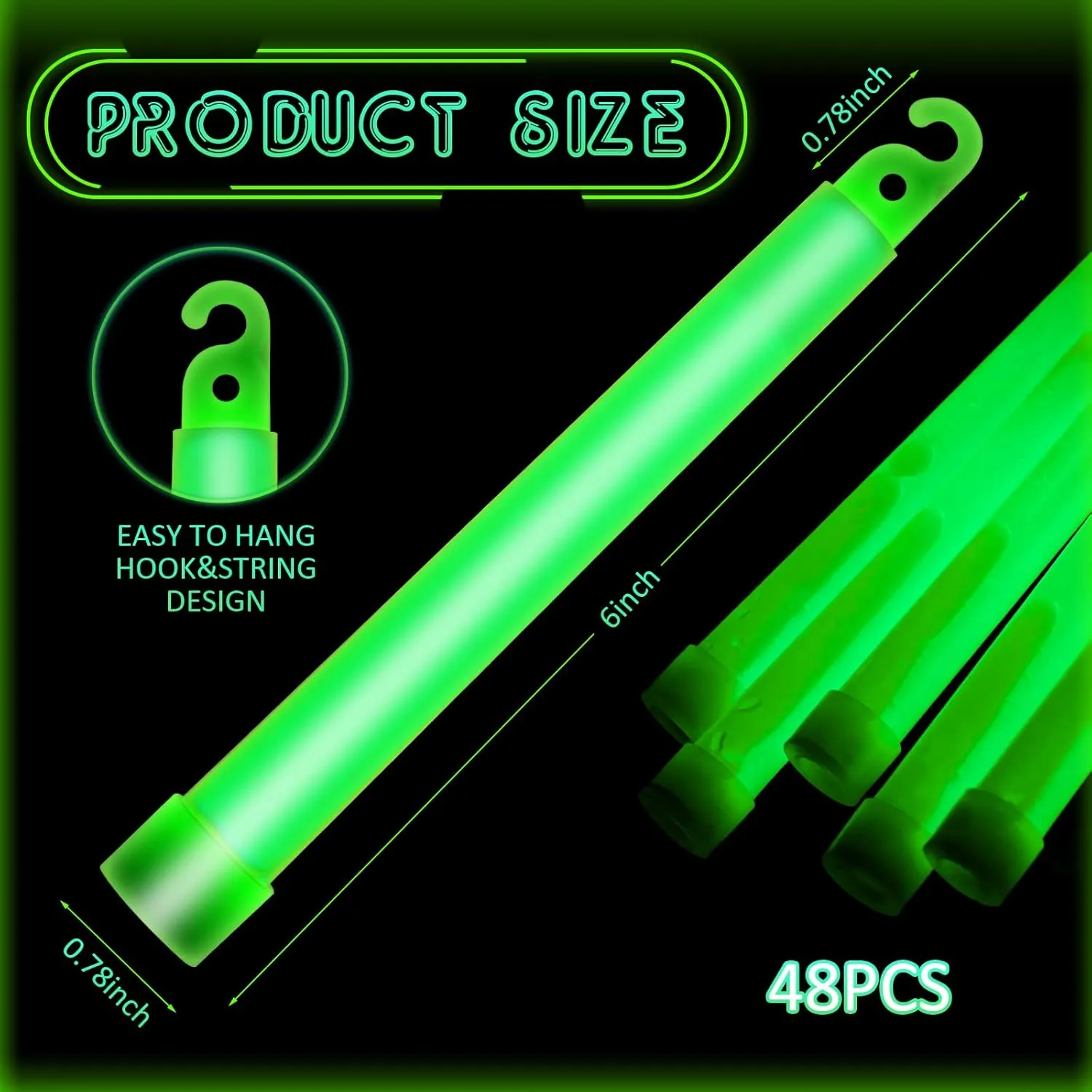 Sotiff Bright 6 Inch Large Glow Sticks Bulk Green Emergency Glow in The Dark Sticks with 12 Hour Duration for Camping Hiking Outdoor Parties Activities Survival Storms Blackouts(48 Pcs)