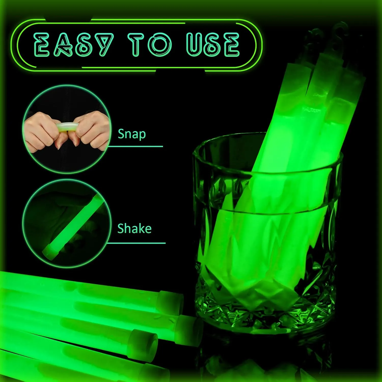 Sotiff Bright 6 Inch Large Glow Sticks Bulk Green Emergency Glow in The Dark Sticks with 12 Hour Duration for Camping Hiking Outdoor Parties Activities Survival Storms Blackouts(48 Pcs)