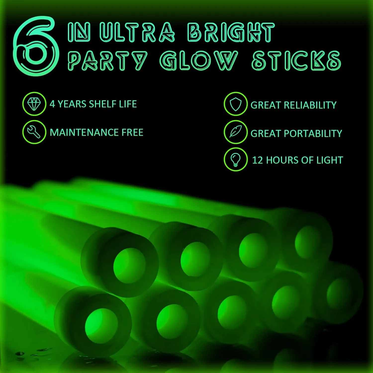 Sotiff Bright 6 Inch Large Glow Sticks Bulk Green Emergency Glow in The Dark Sticks with 12 Hour Duration for Camping Hiking Outdoor Parties Activities Survival Storms Blackouts(48 Pcs)