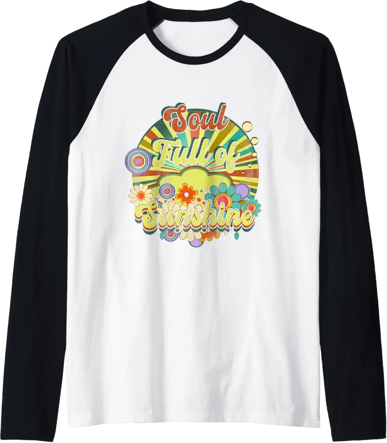 Soul Full of Sunshine Vintage Sunset Retro Groovy Flower Raglan Baseball Tee