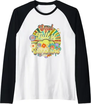 Soul Full of Sunshine Vintage Sunset Retro Groovy Flower Raglan Baseball Tee