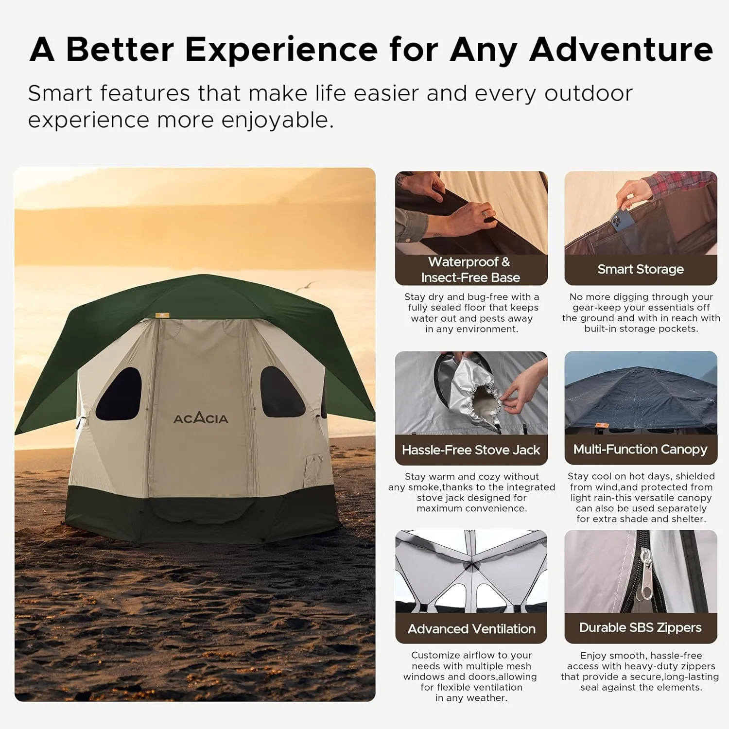 Space Acacia Lite Camping Tent | 2/3/4/8 Person Pop Up Tents for Camping | Lightweight & Durable Beach Tent | Level 7 Wind Resistance, UPF 50  | Quick Setup for Camping & Backyard