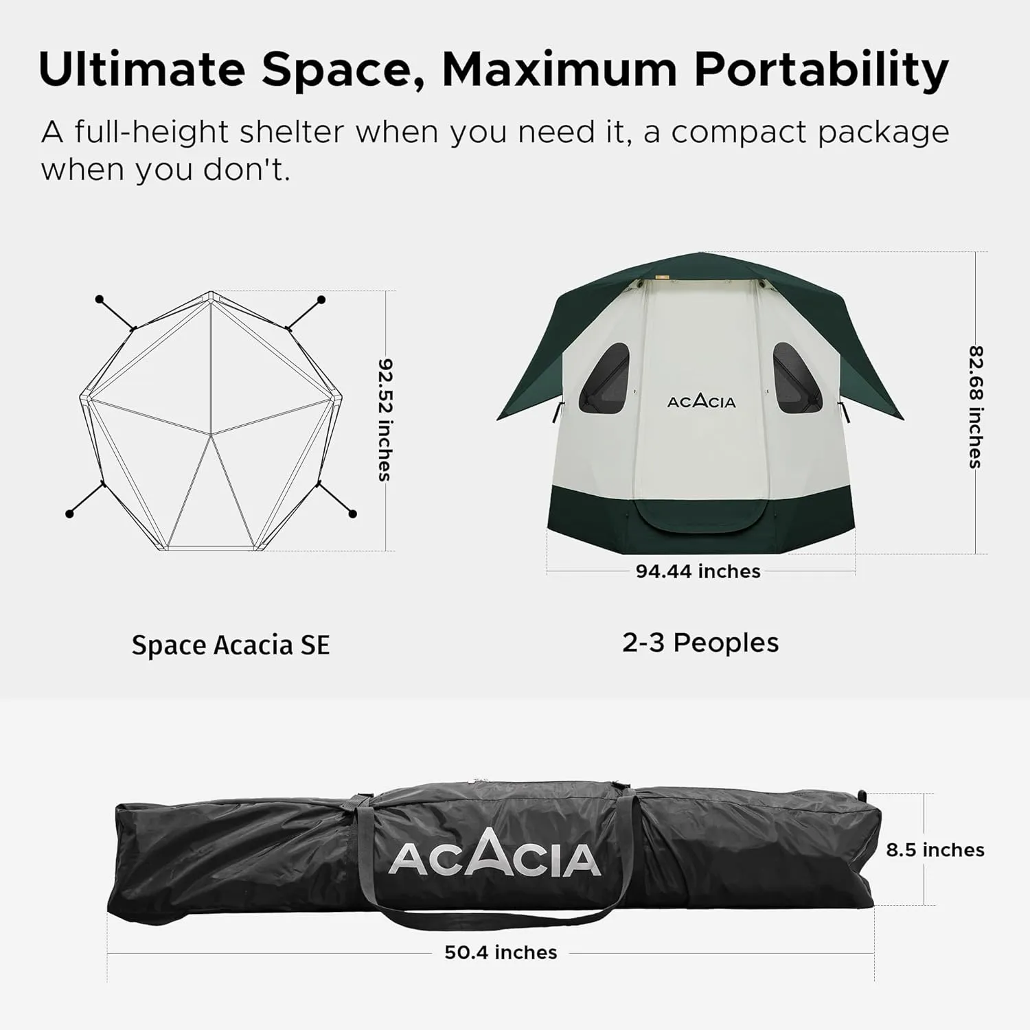 Space Acacia Lite Camping Tent | 2/3/4/8 Person Pop Up Tents for Camping | Lightweight & Durable Beach Tent | Level 7 Wind Resistance, UPF 50  | Quick Setup for Camping & Backyard
