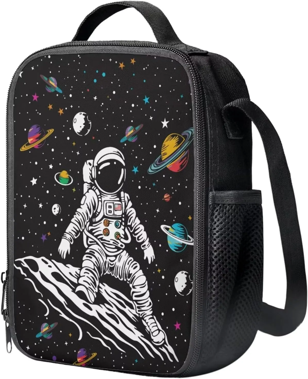 Space Astronaut Backpack for Girls Solar System Lunch Box for School Practical Pencil Case with Zipper Novelty Water Bottle Holder for Teens 4PCS Backpack Set for Students Nice Gifts