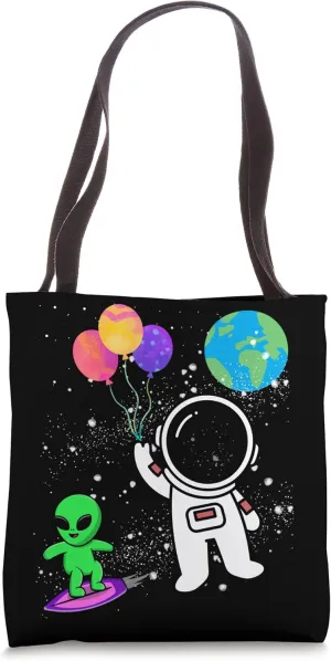 Space Astronaut's Balloon Adventure With Alien Surfer Tote Bag