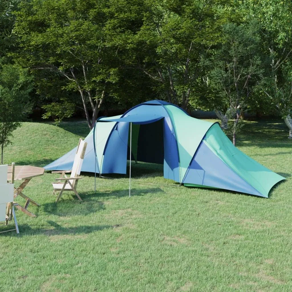 Spacious 6-Person Camping Tent with Mosquito Net and 2 Compartments, Easy Assembly, Blue and Green