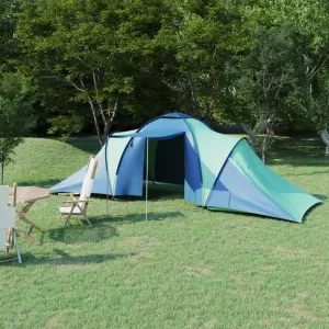 Spacious 6-Person Camping Tent with Mosquito Net and 2 Compartments, Easy Assembly, Blue and Green