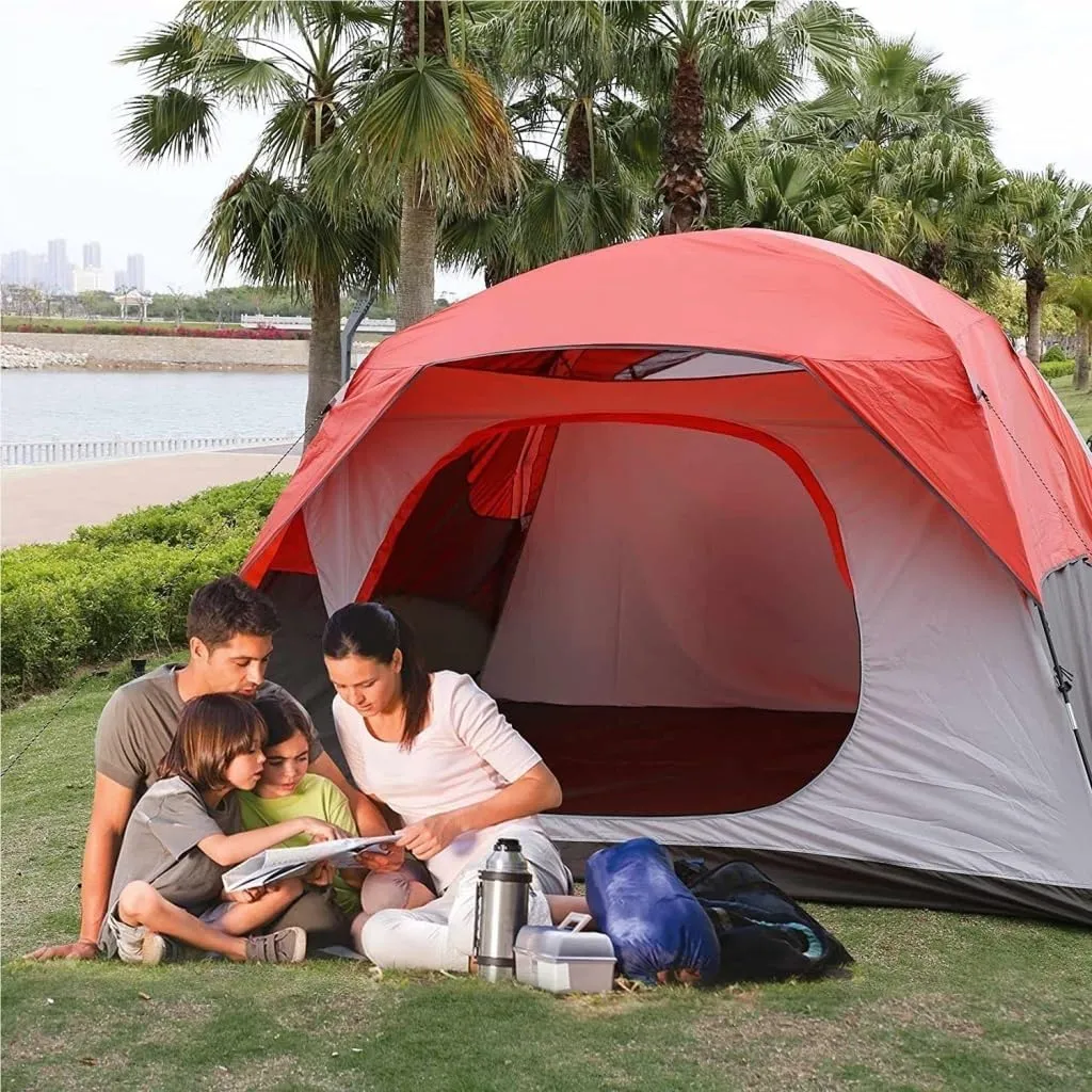 Spacious and Lightweight 4-6 People Double-Layer Tent, Rainproof and Sunshade Outdoor Camping Tent, Easy to Build Family Park Tent Outdoor Tent