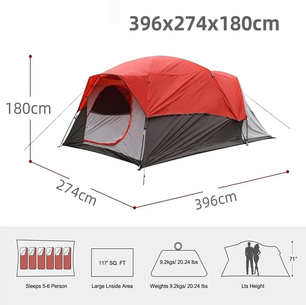 Spacious and Lightweight 4-6 People Double-Layer Tent, Rainproof and Sunshade Outdoor Camping Tent, Easy to Build Family Park Tent Outdoor Tent