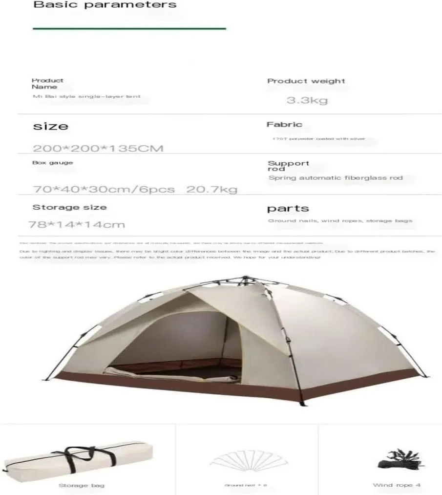Spacious and Lightweight Outdoor Tent, Fully Automatic Quick-Opening Tent, Installation-Free Portable Double-Layer Camping Tent Outdoor Tent