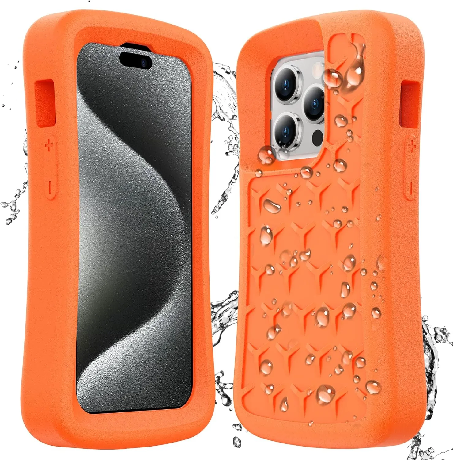 SPIDERCASE Floating Phone Case for iPhone 15/15 Pro/14/14 Pro/13/13 Pro/12/12 Pro [20FT Military Dropproof] with Waterproof Dry Bags and Lanyard EVA Foam iPhone Floating Case 6.1”, Orange