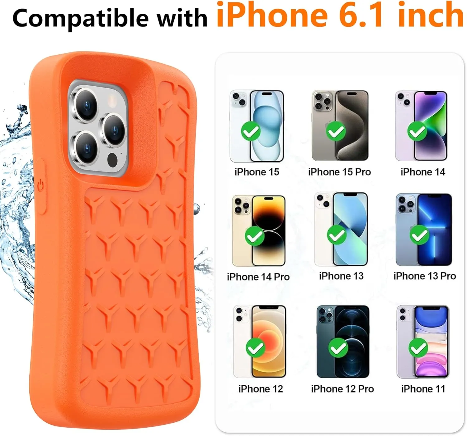 SPIDERCASE Floating Phone Case for iPhone 15/15 Pro/14/14 Pro/13/13 Pro/12/12 Pro [20FT Military Dropproof] with Waterproof Dry Bags and Lanyard EVA Foam iPhone Floating Case 6.1”, Orange