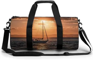Sport Gym Duffle Travel Bag for Women Men Overnight Weekender Bag with Shoe Compartment,Wet Pocket Sunset Seascape Sailboat Floating