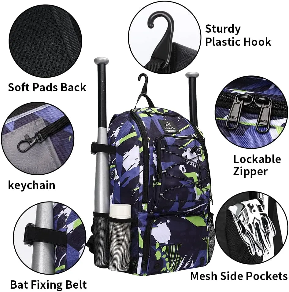 Sports Baseball&Softball Bat Bag For Youth｜Adults, Baseball Equipment Backpack Bag with Shoe Compartment,Fence Hook,Holds Bat, Helmet, Glove