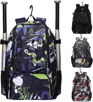 Sports Baseball&Softball Bat Bag For Youth｜Adults, Baseball Equipment Backpack Bag with Shoe Compartment,Fence Hook,Holds Bat, Helmet, Glove
