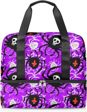 Sports Gym Bag Skull Spider Web Travel Duffel Bag with Shoes Compartment,Yoga Workout Bag Training Handbag, Overnight Bag Large Carry On Bag for Women Men Kids Girls Boys