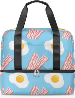 Sports Gym Bag with Shoes Compartment, Bacon Breakfast Egg Travel Duffel Bag,Yoga Workout Bag Training Handbag,food breakfast Overnight Bag Large Carry On Bag for Women Men Kids Girls Boys