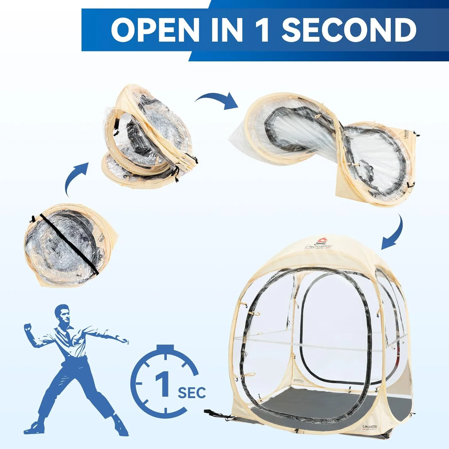 Sports Tent Pop Up Shelter - Instant Pod for All Weather, 2/4/6 Person Bubble Tent with Top Cover, Waterproof Clear Tent for Sports Events, Camping, Fishing, Cheering and Other Outdoor Activities