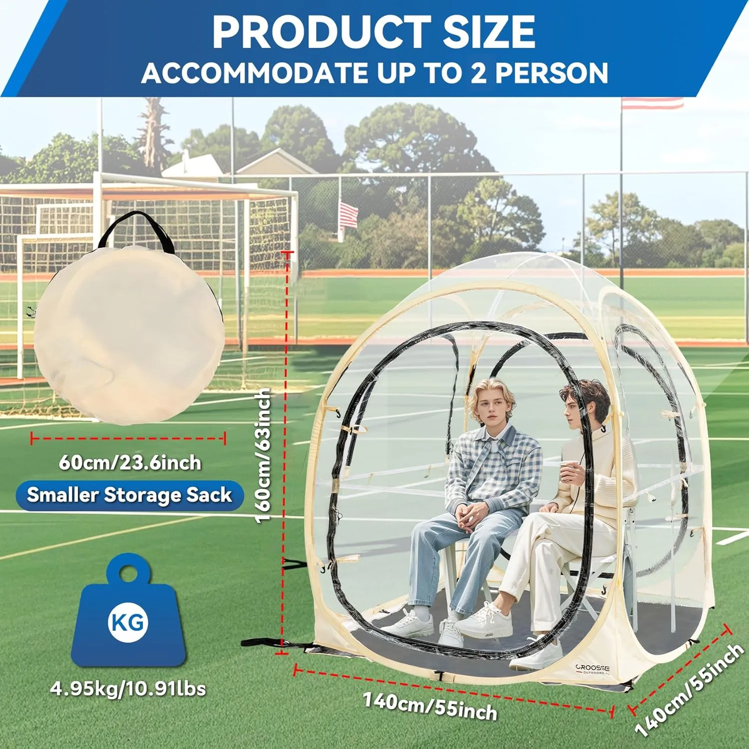 Sports Tent Pop Up Shelter - Instant Pod for All Weather, 2/4/6 Person Bubble Tent with Top Cover, Waterproof Clear Tent for Sports Events, Camping, Fishing, Cheering and Other Outdoor Activities