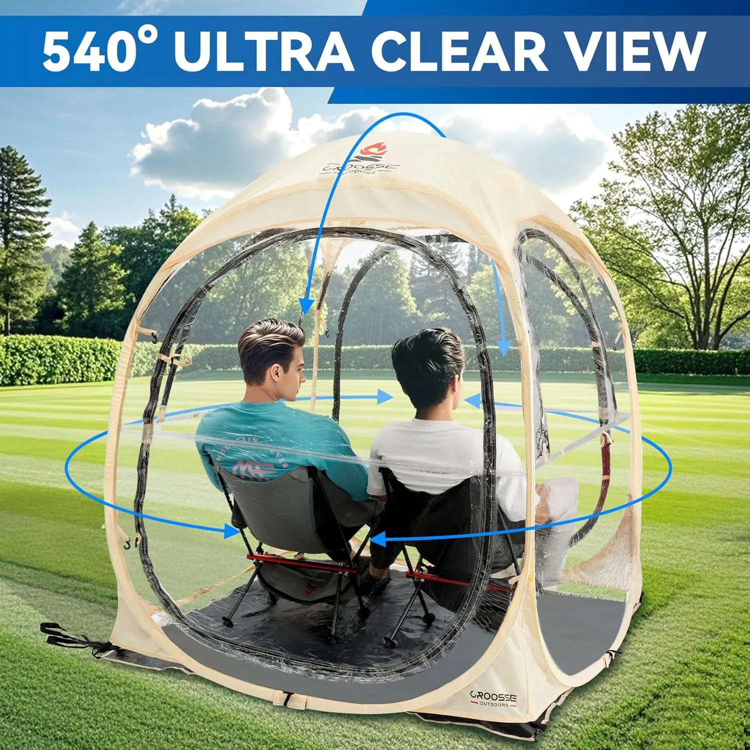 Sports Tent Pop Up Shelter - Instant Pod for All Weather, 2/4/6 Person Bubble Tent with Top Cover, Waterproof Clear Tent for Sports Events, Camping, Fishing, Cheering and Other Outdoor Activities