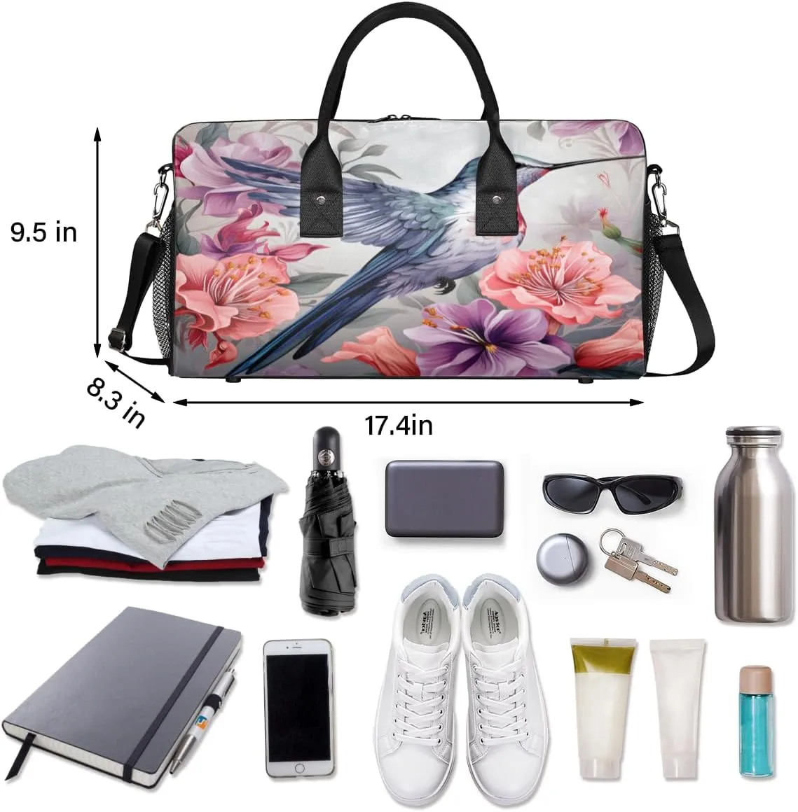 Spring Watercolor Hummingbird Travel Duffle Bag for Women Men Foldable Waterproof Weekender Bag Carry on Tote for Overnight Sports Gym Bird Animal