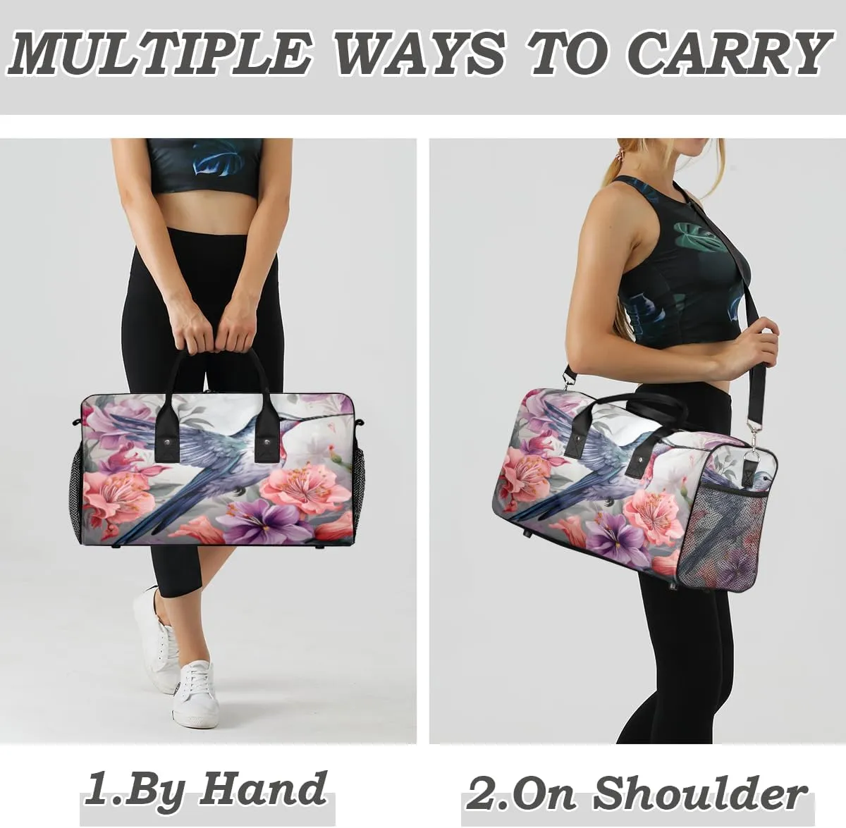 Spring Watercolor Hummingbird Travel Duffle Bag for Women Men Foldable Waterproof Weekender Bag Carry on Tote for Overnight Sports Gym Bird Animal