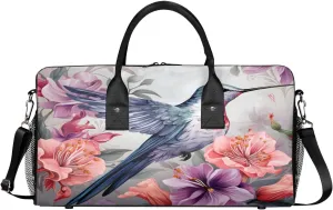 Spring Watercolor Hummingbird Travel Duffle Bag for Women Men Foldable Waterproof Weekender Bag Carry on Tote for Overnight Sports Gym Bird Animal