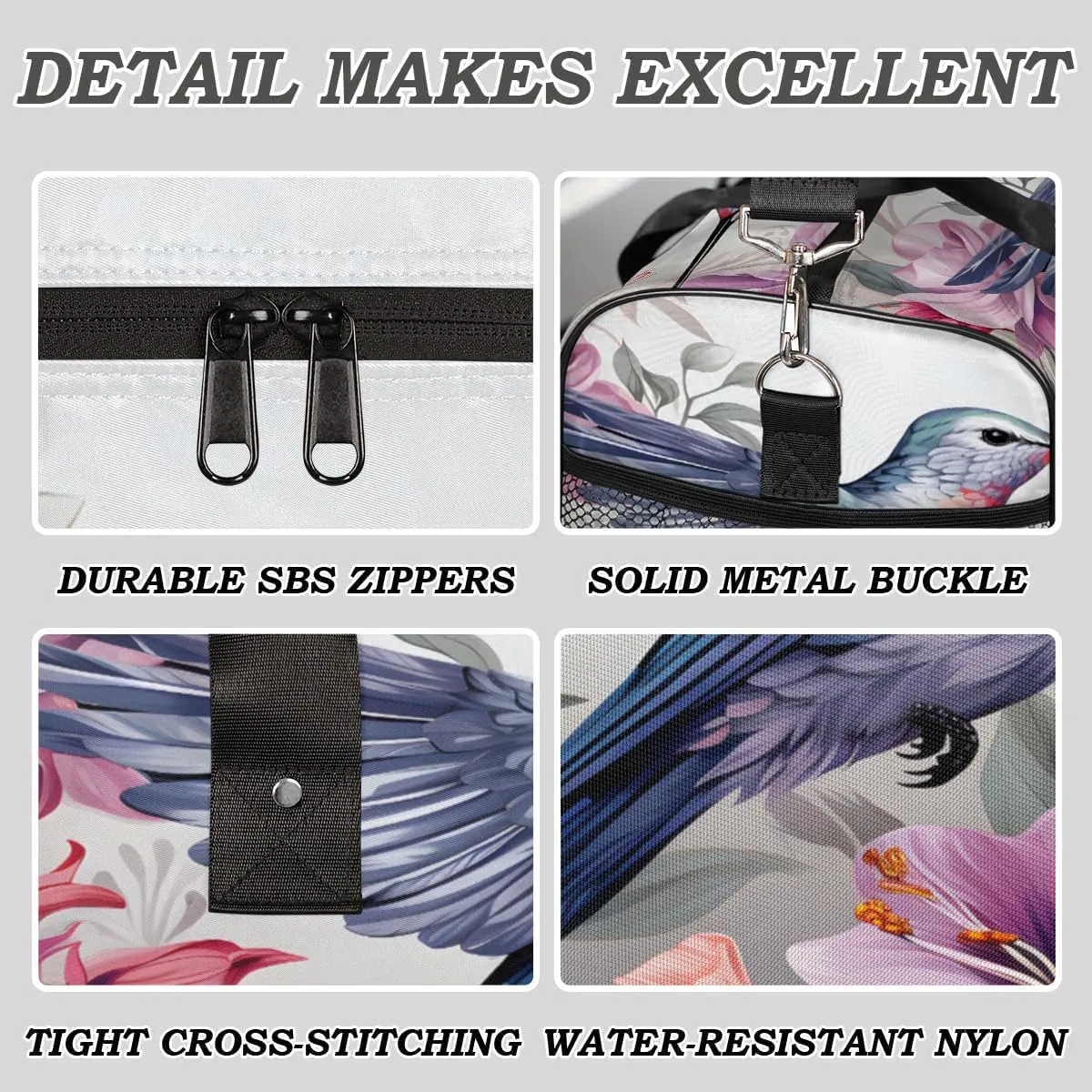 Spring Watercolor Hummingbird Travel Duffle Bag for Women Men Foldable Waterproof Weekender Bag Carry on Tote for Overnight Sports Gym Bird Animal
