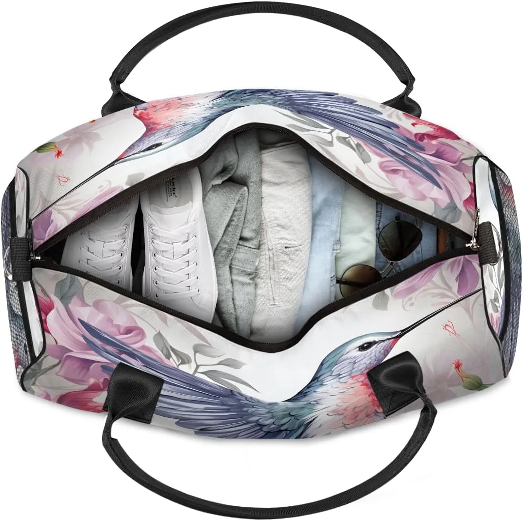 Spring Watercolor Hummingbird Travel Duffle Bag for Women Men Foldable Waterproof Weekender Bag Carry on Tote for Overnight Sports Gym Bird Animal