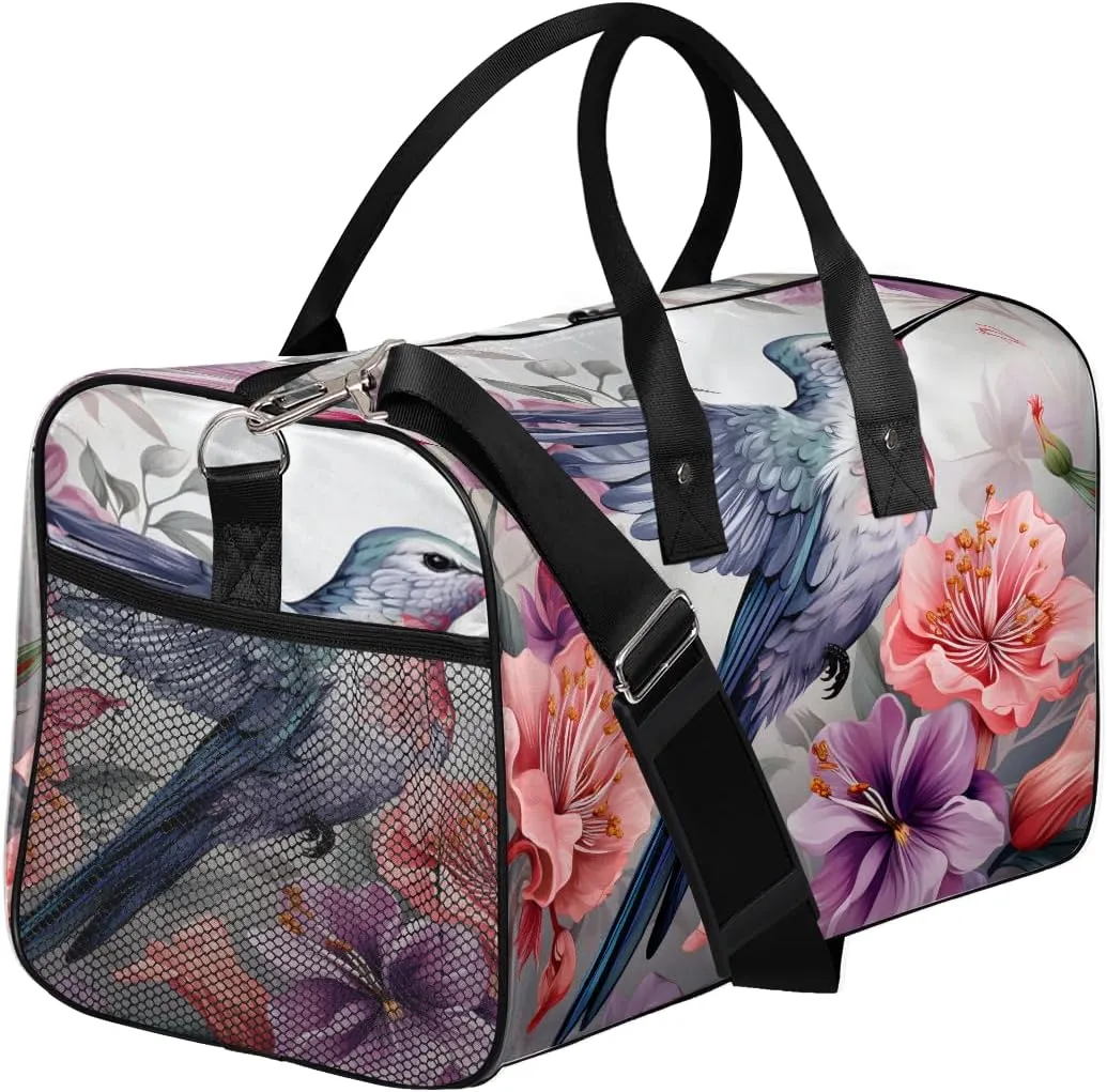 Spring Watercolor Hummingbird Travel Duffle Bag for Women Men Foldable Waterproof Weekender Bag Carry on Tote for Overnight Sports Gym Bird Animal
