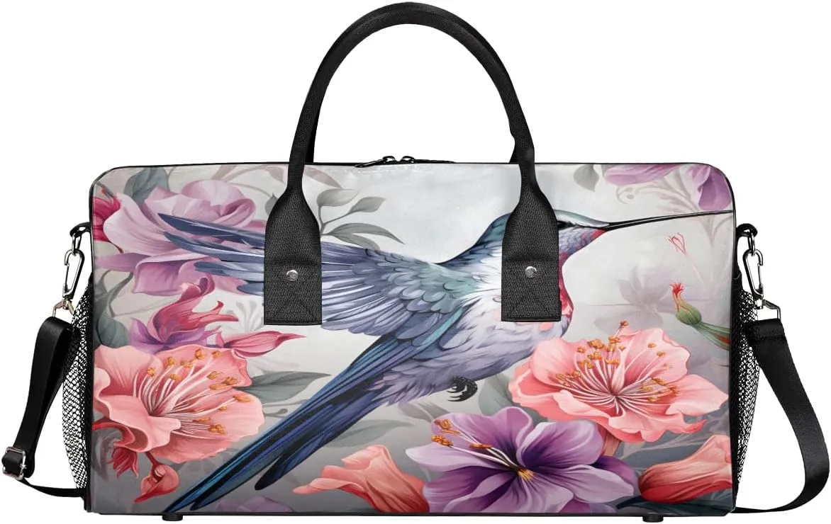 Spring Watercolor Hummingbird Travel Duffle Bag for Women Men Foldable Waterproof Weekender Bag Carry on Tote for Overnight Sports Gym Bird Animal