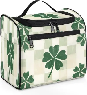 St. Patrick's Day Leaf Clovers Travel Toiletry Bag for Men and Women, Large Hanging Makeup Bag Organizer Toiletries Bag for Travel, Cosmetic Bag with Handle