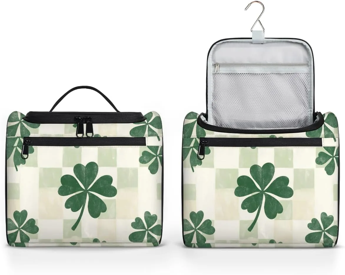 St. Patrick's Day Leaf Clovers Travel Toiletry Bag for Men and Women, Large Hanging Makeup Bag Organizer Toiletries Bag for Travel, Cosmetic Bag with Handle