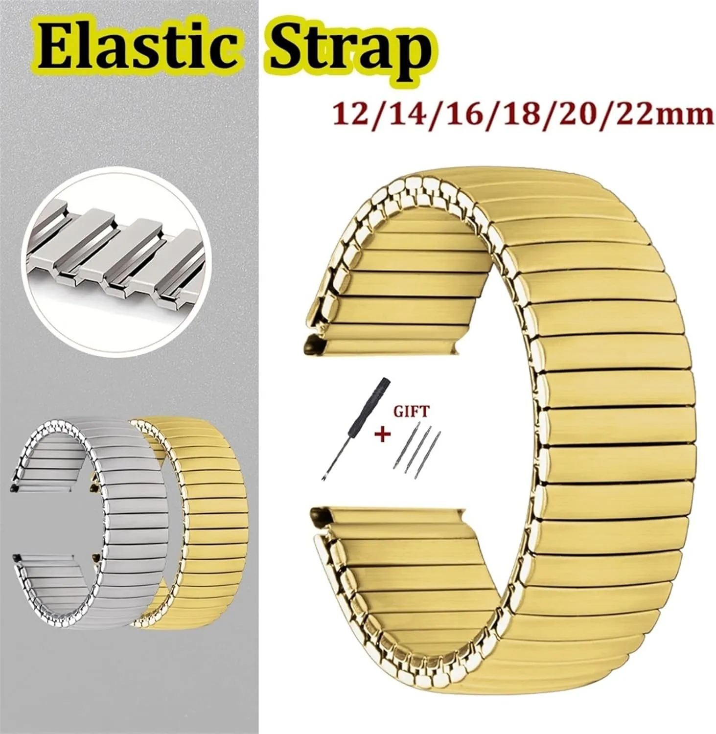 Stainless Steel Metal Extension Bracelet 18mm 20mm 22mm Universal Suitable for Smart Watch Quartz Watch Strap Stainless Steel Elastic Strap