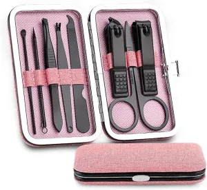 Stainless Steel Nail Clippers Manicure Tool Portable Pedicure Sets with Button Lock for Man 8 Pieces (C) (A)