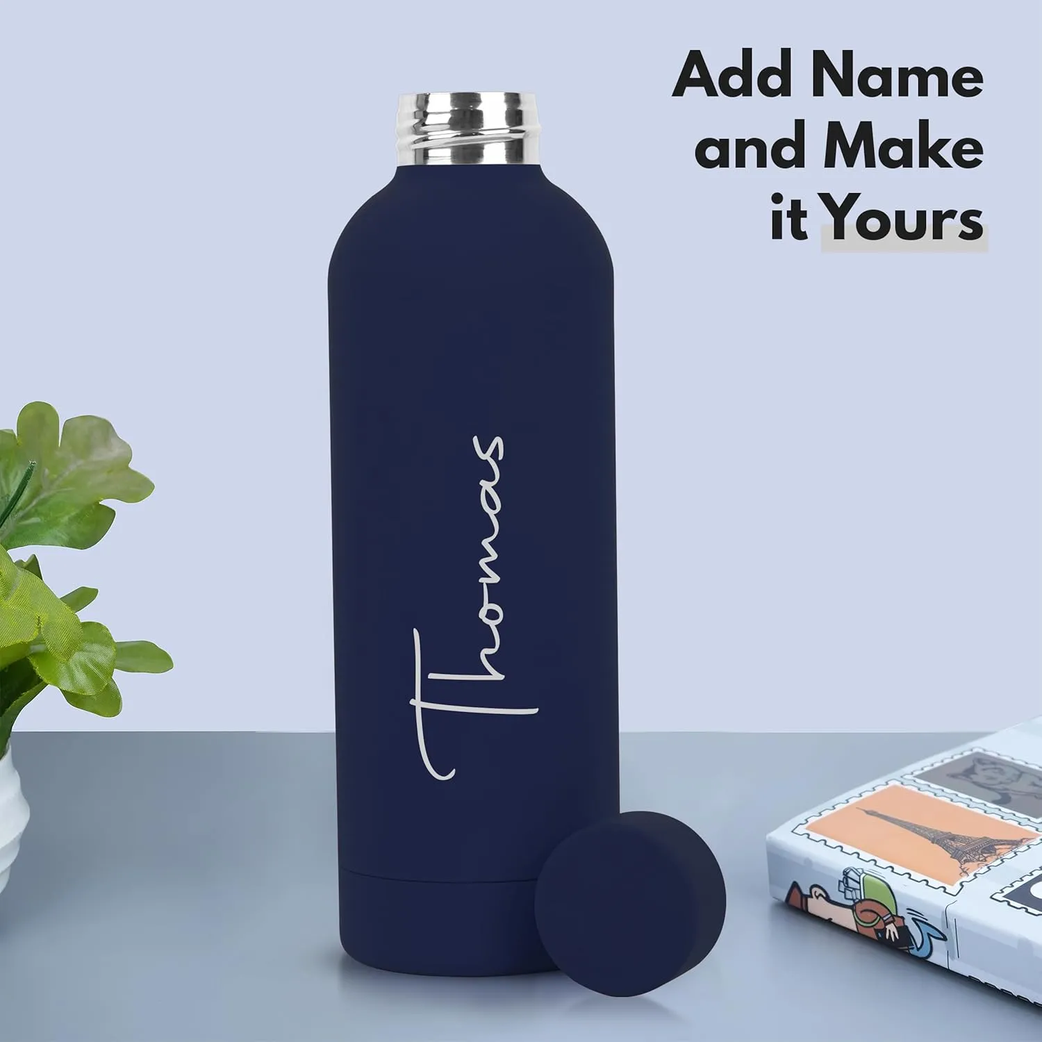Stainless Steel Personalized Radiant Hydrate Vacuum Insulated Water Bottle,500Ml|12 Hours Hot&Cold|Easy To Carry|Leak Proof|Rust Proof|Office,Gym,Home,Kitchen,Travel Bottle (Blue)