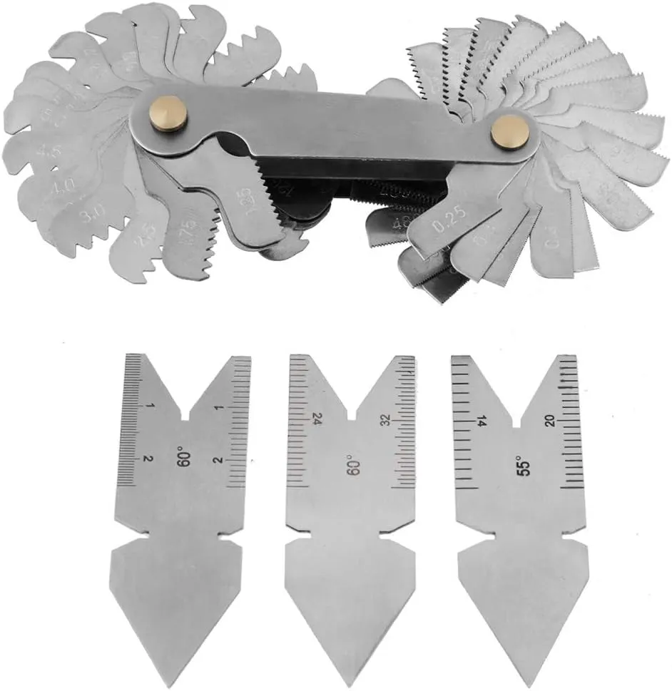 Stainless Steel Thread Pitch Measurement Set | 52 Leaves Metric & Imperial   3 Center Tools 60° & 55° | Effective Screw Thread Measuring Tool for Machinists/Mechanics/DIY