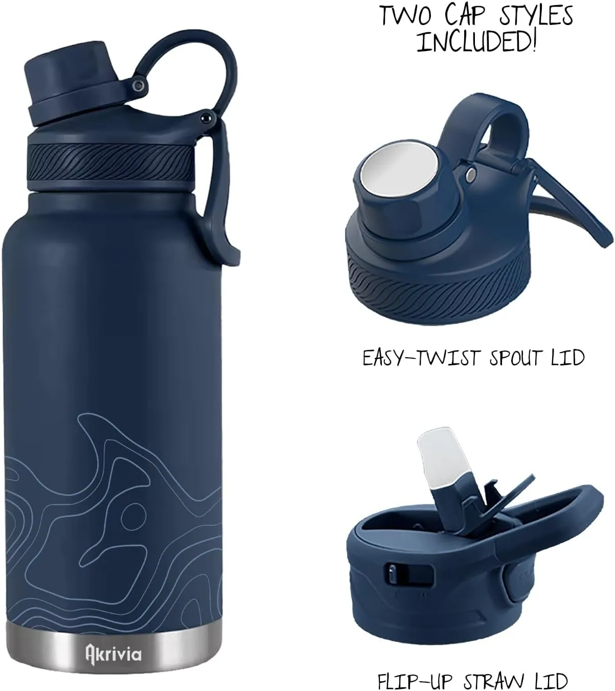 Stainless Steel Water Bottle - Ultra Tough 32oz / 1 Liter Vacuum Insulated Double Wall Flask, Metal Canteen, (Navy Blue/AF Blue)