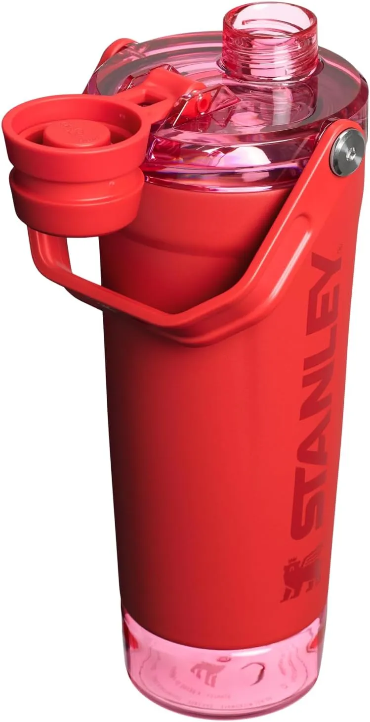 Stanley Activate Shaker Bottle 20 oz | Leakproof Insulated Stainless Steel Shaker Cup | Base Storage and Twist On Fast Flow Lid | Protein Shakes and Pre Workout Powder | BPA-Free | Chili Red