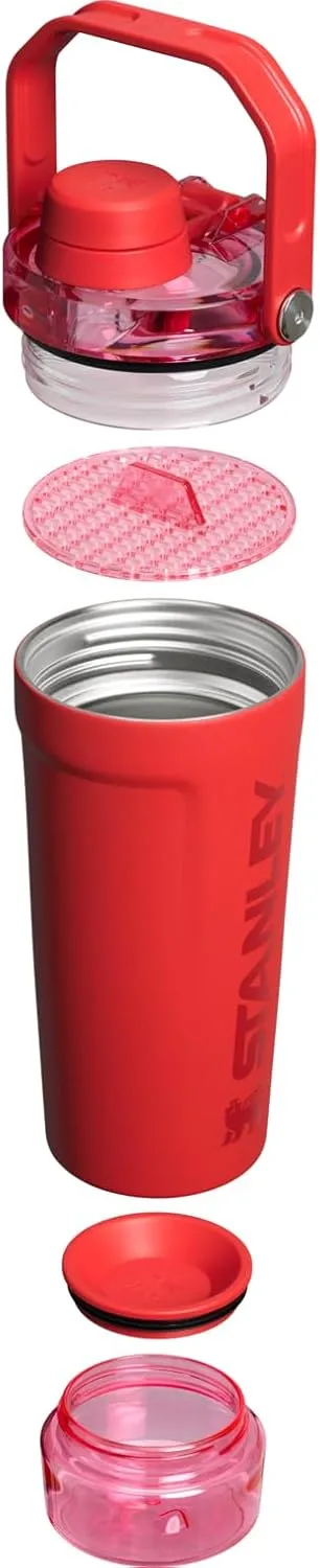 Stanley Activate Shaker Bottle 20 oz | Leakproof Insulated Stainless Steel Shaker Cup | Base Storage and Twist On Fast Flow Lid | Protein Shakes and Pre Workout Powder | BPA-Free | Chili Red