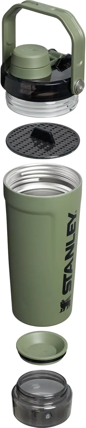 Stanley Activate Shaker Bottle 20 oz | Leakproof Insulated Stainless Steel Shaker Cup | Base Storage and Twist On Fast Flow Lid | Protein Shakes and Pre Workout Powder | BPA-Free | Dried Pine