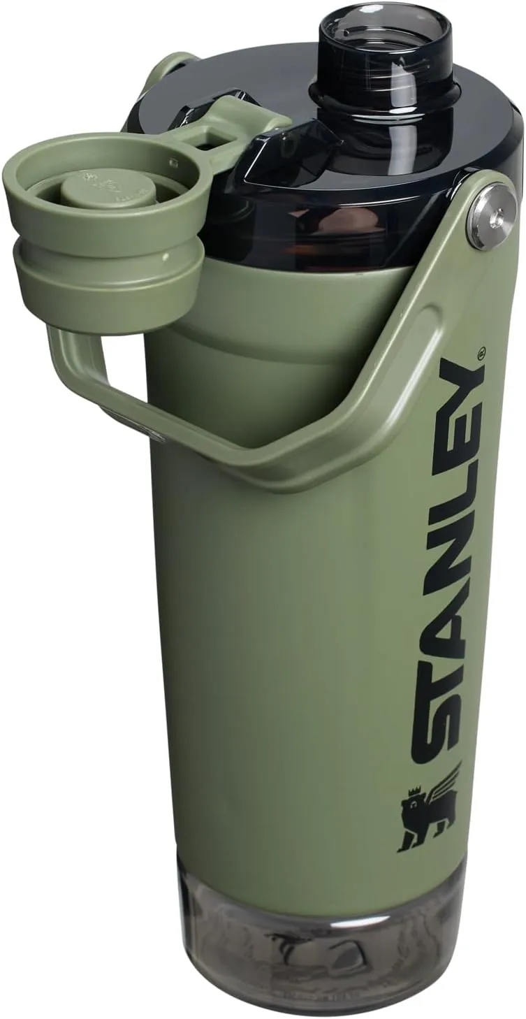 Stanley Activate Shaker Bottle 20 oz | Leakproof Insulated Stainless Steel Shaker Cup | Base Storage and Twist On Fast Flow Lid | Protein Shakes and Pre Workout Powder | BPA-Free | Dried Pine