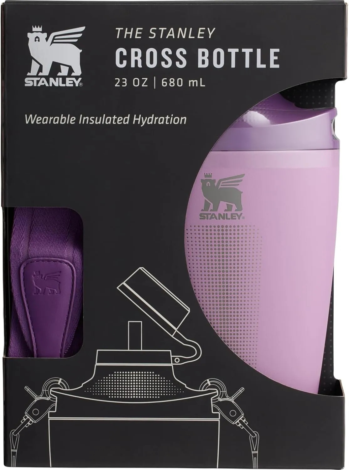 Stanley Cross Bottle 23 oz | Travel Water Bottle with Jacquard Strap | Leakproof Tritan Lid with Removable Straw | Insulated Stainless Steel | BPA-Free | Lilac