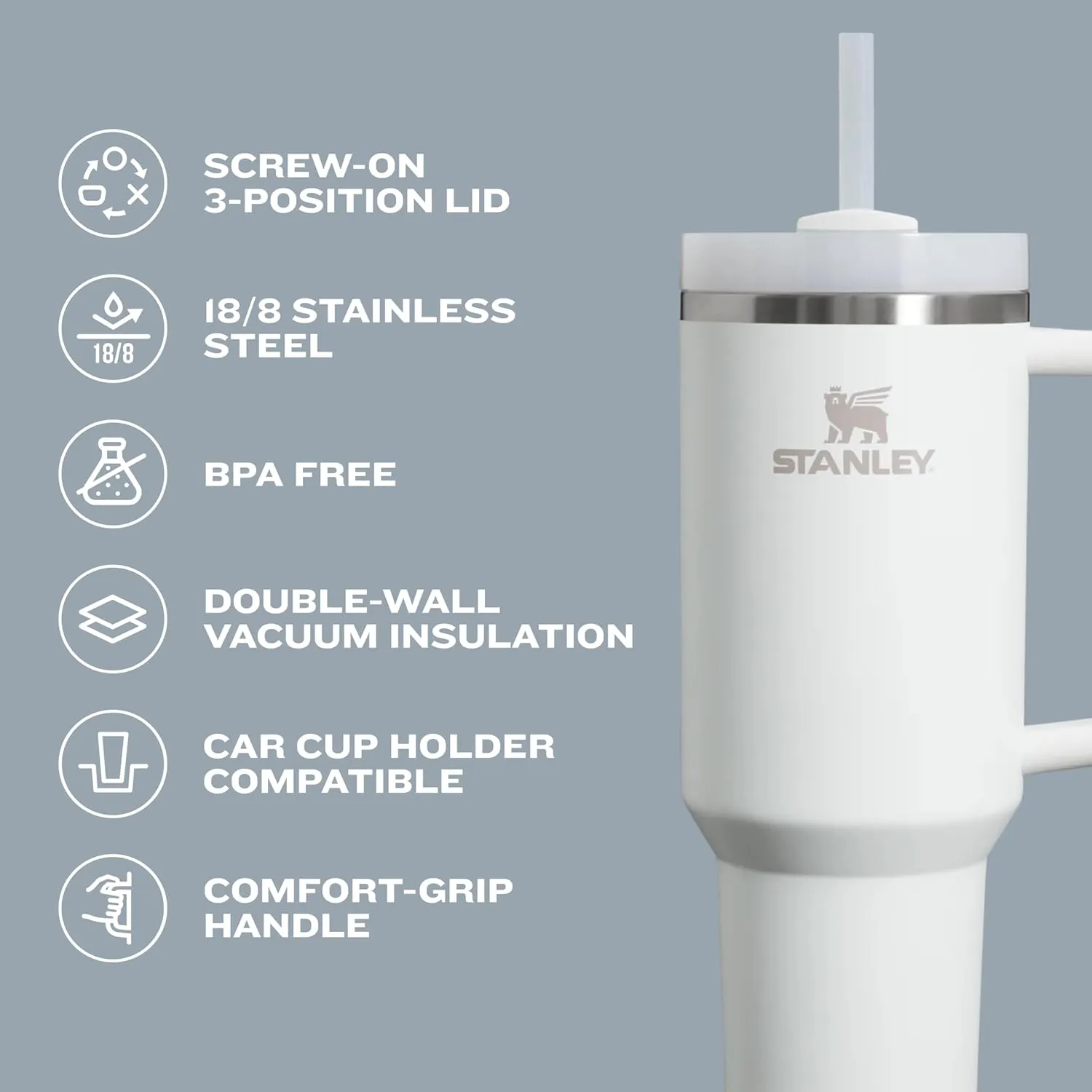 Stanley Quencher H2.0 Tumbler with Handle and Straw 30 oz | Flowstate 3-Position Lid | Cup Holder Compatible for Travel | Insulated Stainless Steel Cup | BPA-Free | Black 2.0