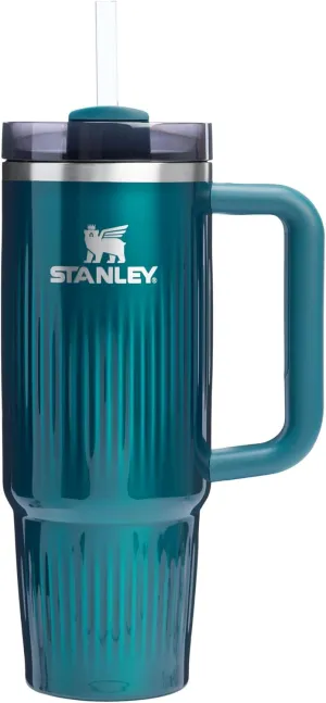 Stanley Quencher H2.0 Tumbler with Handle and Straw 30 oz | Flowstate 3-Position Lid | Cup Holder Compatible for Travel | Insulated Stainless Steel Cup | BPA-Free | Fluted Marina Shine