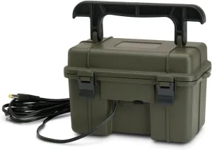 STEALTH CAM 12V Battery Box Kit - Portable Compact Waterproof Sealed Battery Charging Box for Hunting Trail Cameras w/ External Power Jack | AC Charger, 10Ft Steel Cable Included