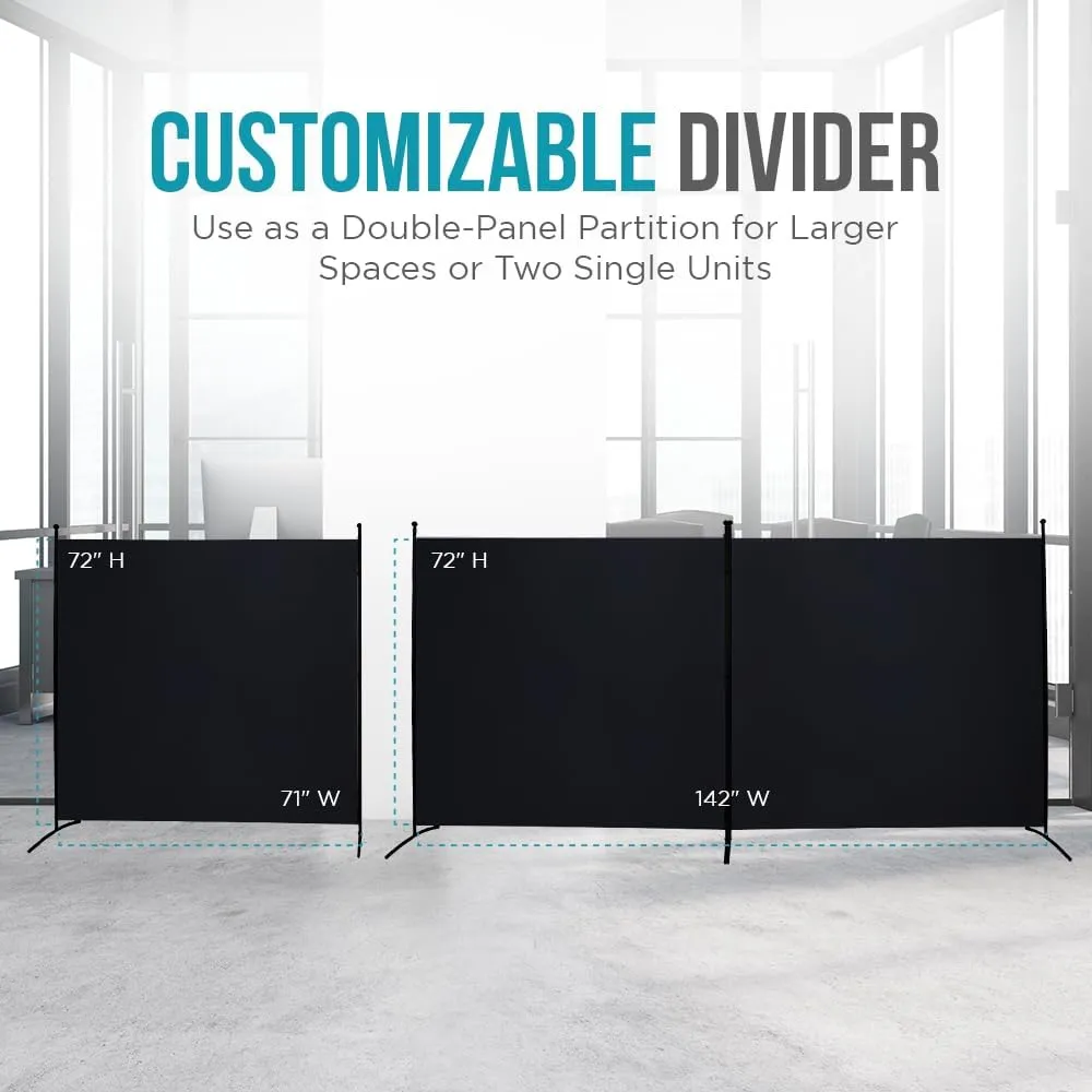 SteelAid Room Divider (Double Panel) – Folding Partition Privacy Screen for Office, Classroom, Dorm Room, Kids Room, Studio, Conference - 142" x 72" - Easy to Assemble, Freestanding & Foldable